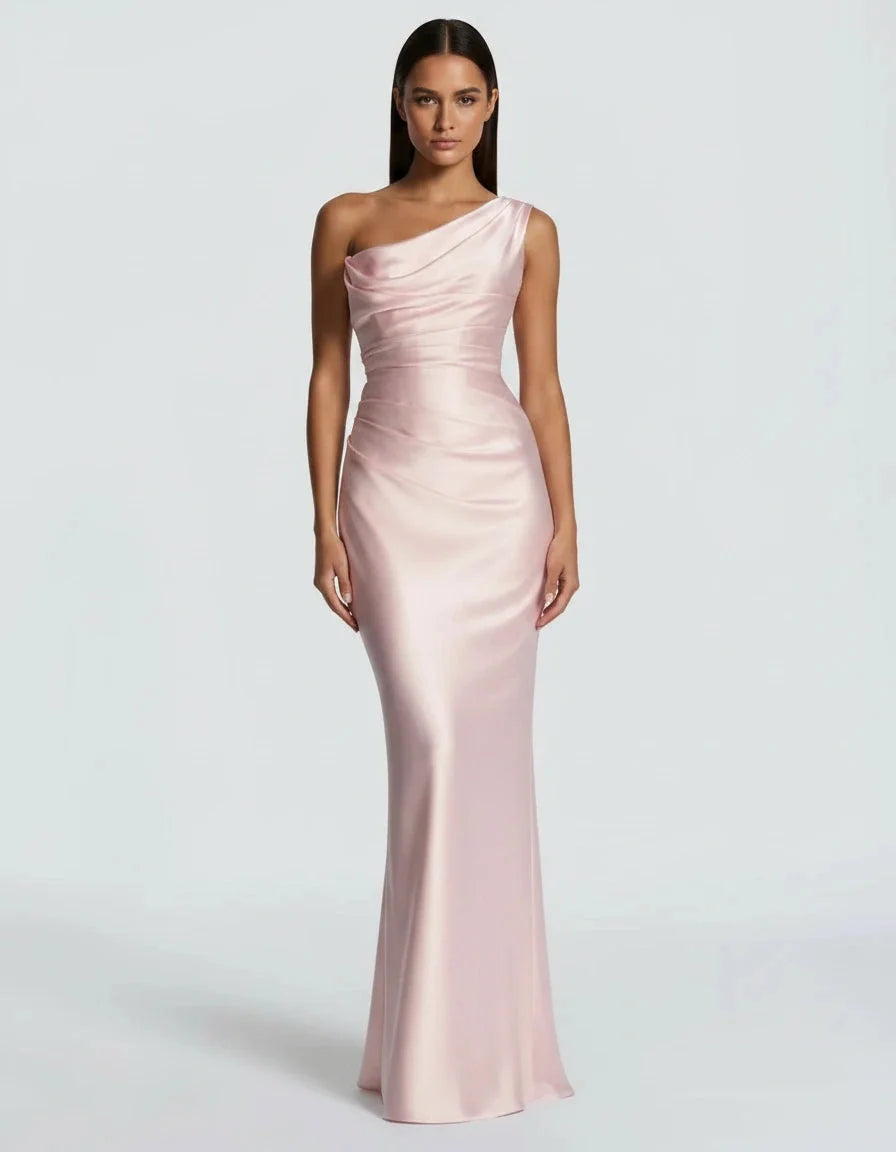Amarante · La Robe En Satin Drapée À Une Épaule — Rose, photo 25